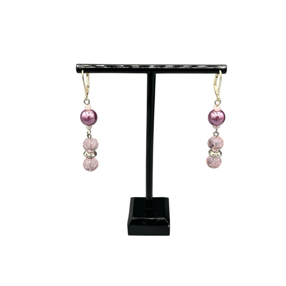 Vintage Pink Beaded Necklace & Earrings Set Glass Pearl Crystal - Picture 10 of 12